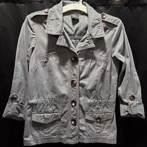 French Cuff Women's Grey Cotton Utility Safari Military Field Jacket Sz S Shacke